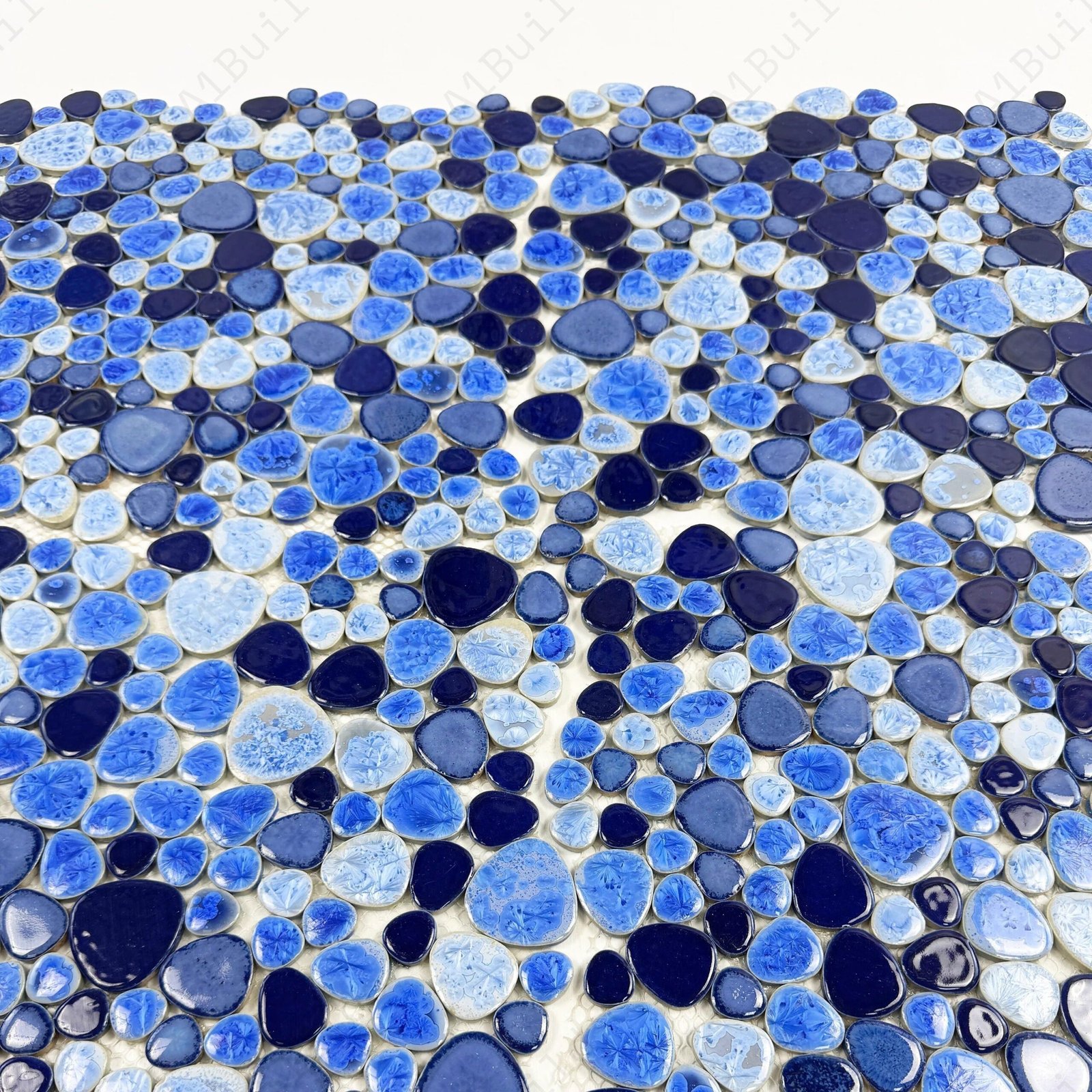 Positano Sky Series Sky Blue & Royal Blue & Midnight Blue Mixed Round Ice Crack Porcelain Mosaic