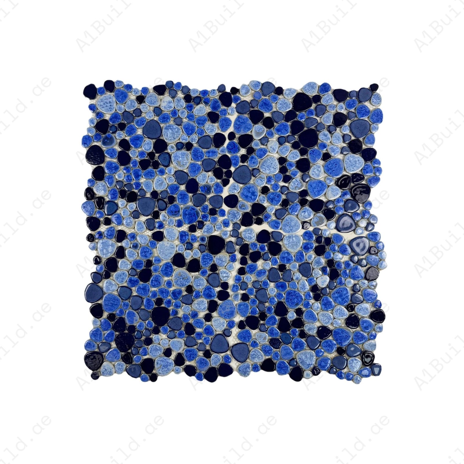 Positano Sky Series Sky Blue & Royal Blue & Midnight Blue Mixed Round Ice Crack Porcelain Mosaic - Image 2
