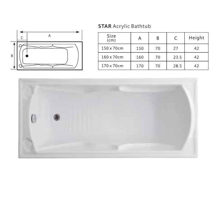 Star acrylic bathtub size 150x70cm 160x70cm 170x70cm - Image 2