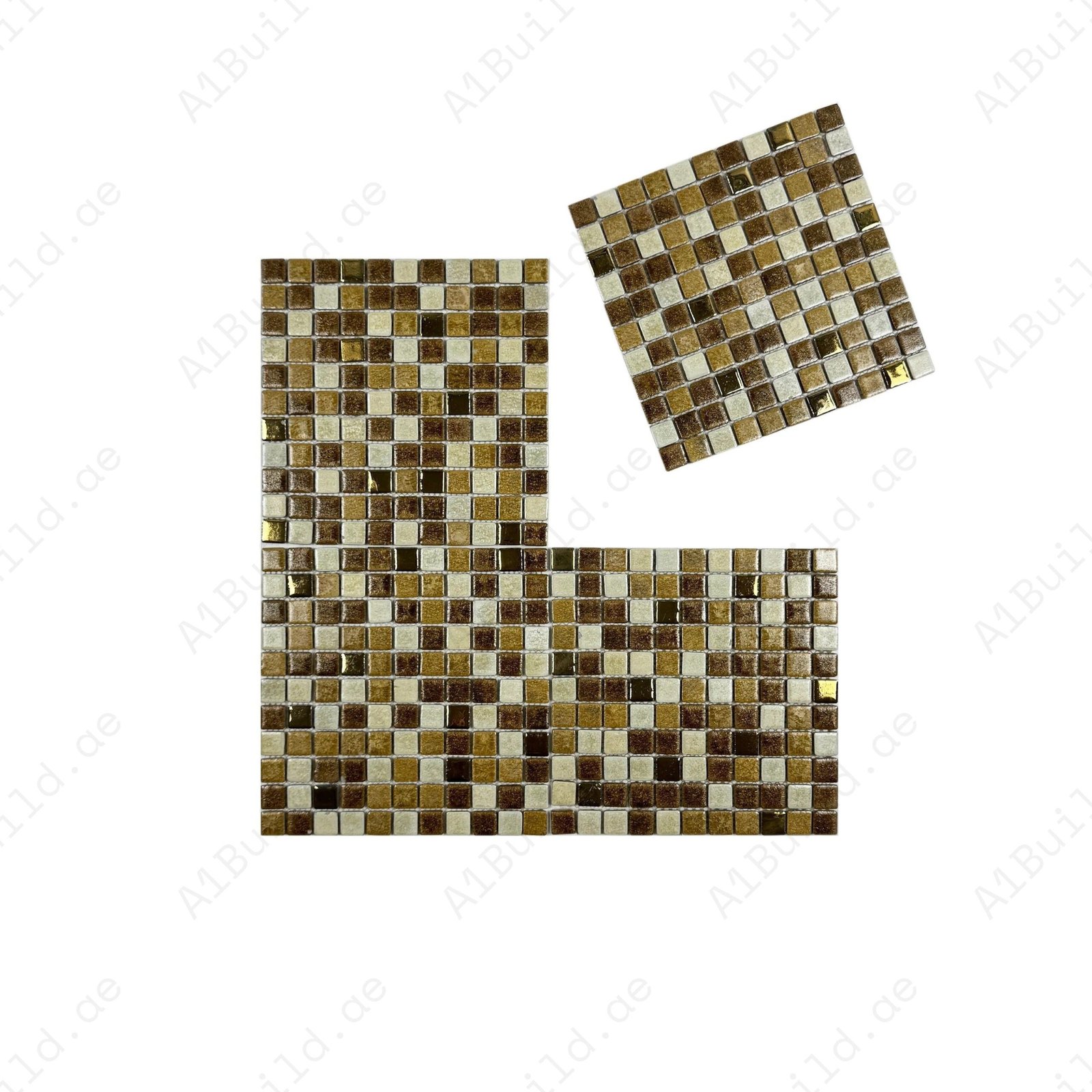 Milan Melody Series Light Beige & Gold Beige & French Beige Mixed Square Ice Crack Porcelain Mosaic - Image 2