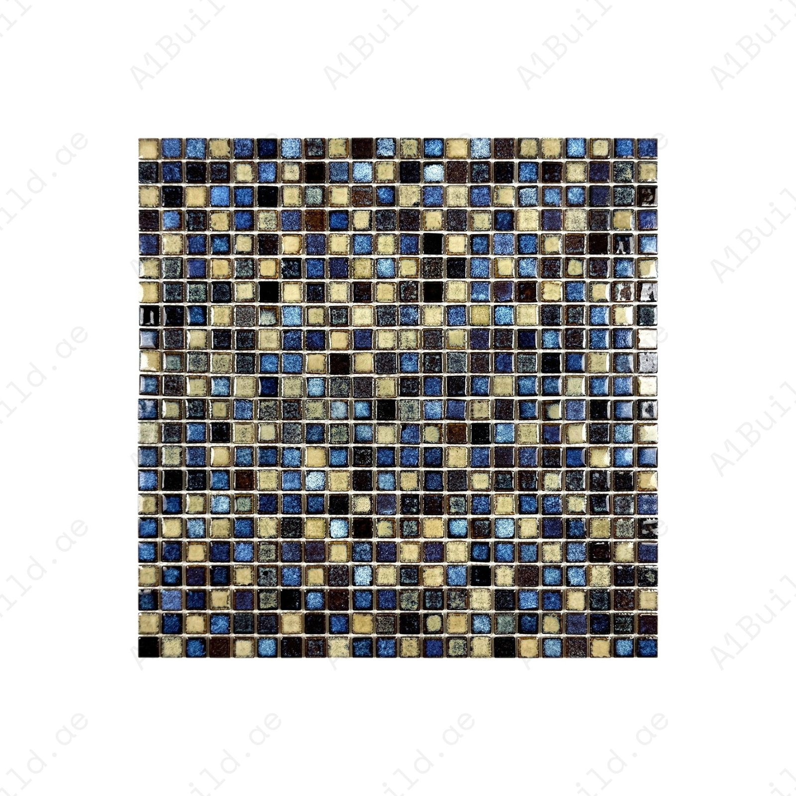 Milan Melody Series Light Beige & Neon Blue Mixed Square Ice Crack Porcelain Mosaic