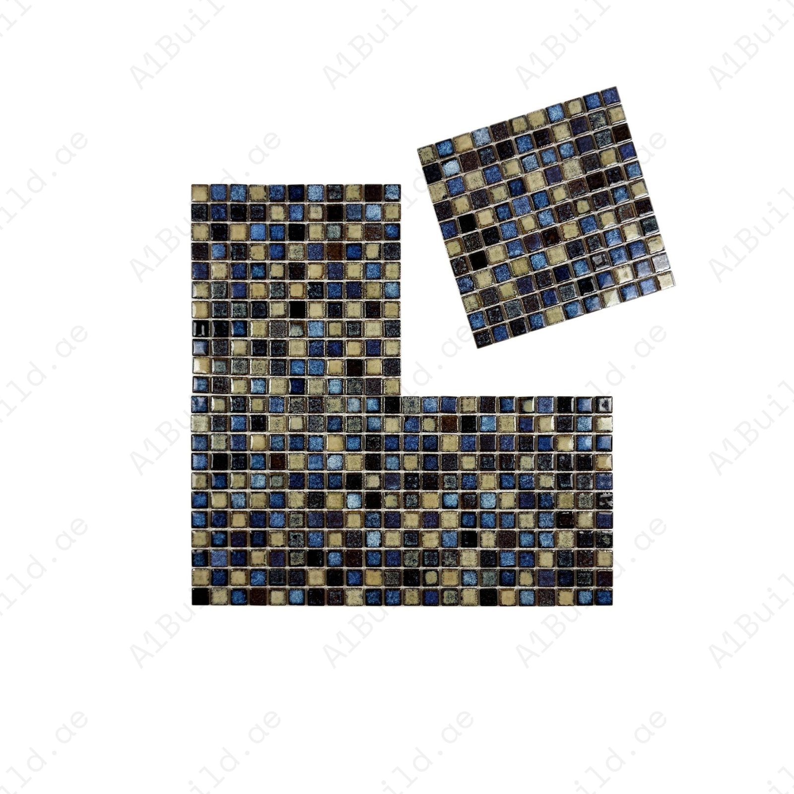 Milan Melody Series Light Beige & Neon Blue Mixed Square Ice Crack Porcelain Mosaic - Image 2