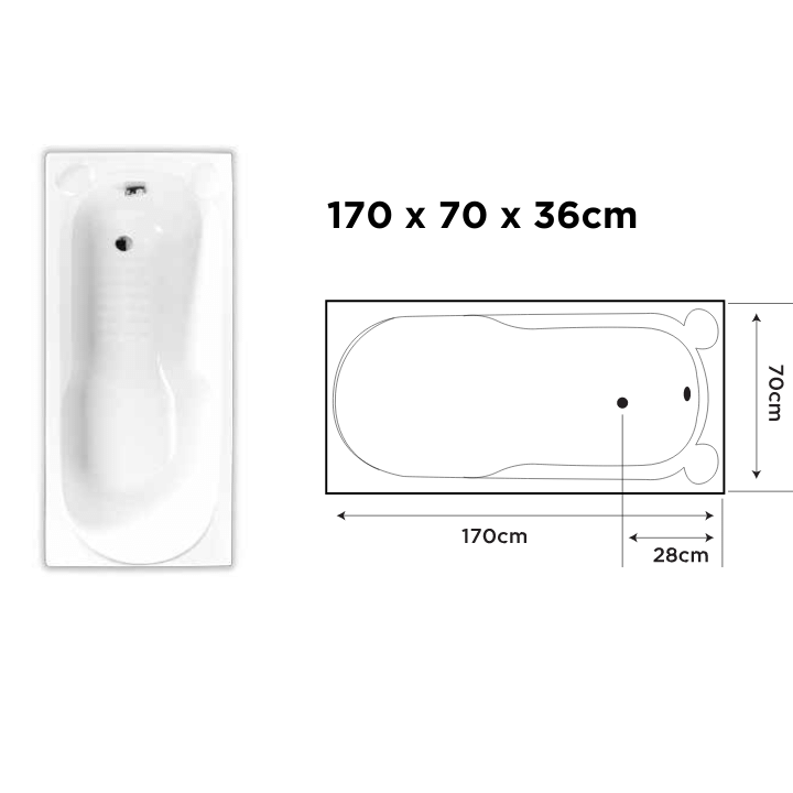Stylo acrylic bathtub – dive into relaxation with 170x70x36cm dimensions for a contemporary bathing experience - Image 2