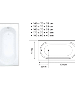 Alternative view of Swizz acrylic bathtub – available in dimensions 140 x 70 x 35 cm and 150 x 70 x 35 cm