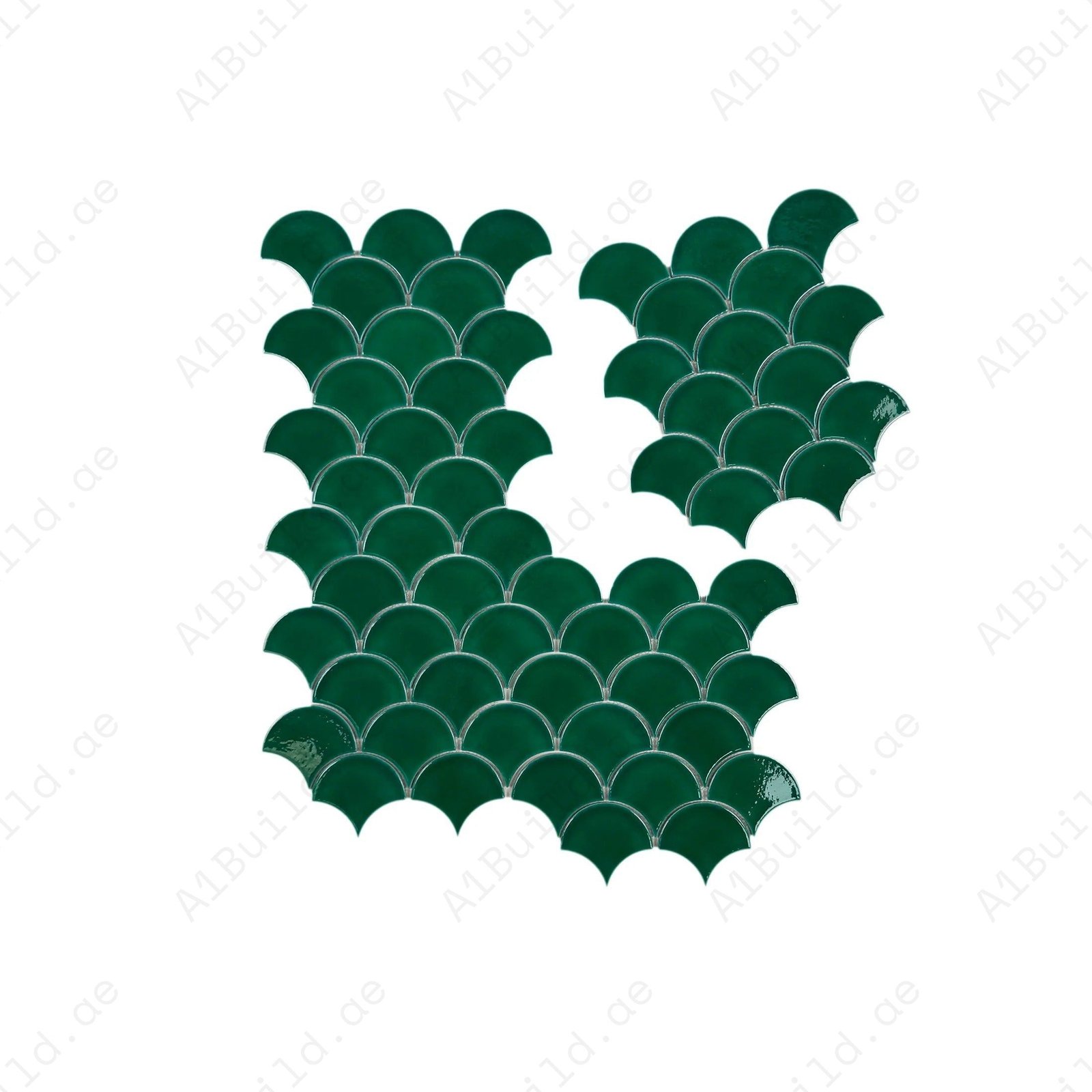 Verona Grace Series Forest Green Fan Shape Porcelain Mosaic - Image 2