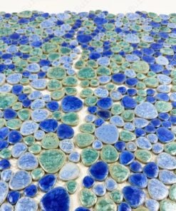 Positano Sky Series Tiffany Blue & Royal Blue & Neon Blue Mixed Round Ice Crack Porcelain Mosaic