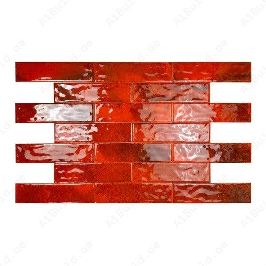 Lustre Vintage Maroon Red Glossy Ceramic Artisanal Tile - Image 2