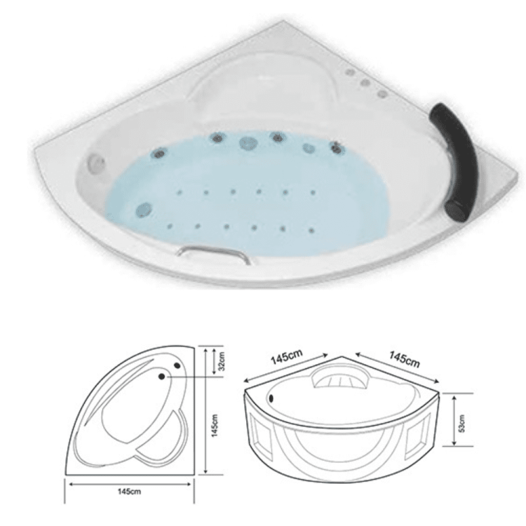 Superior model acrylic jacuzzi bathtub – dimensions: 145x145cm, 6mm thickness, with whirlpool and 10 jets - Image 2