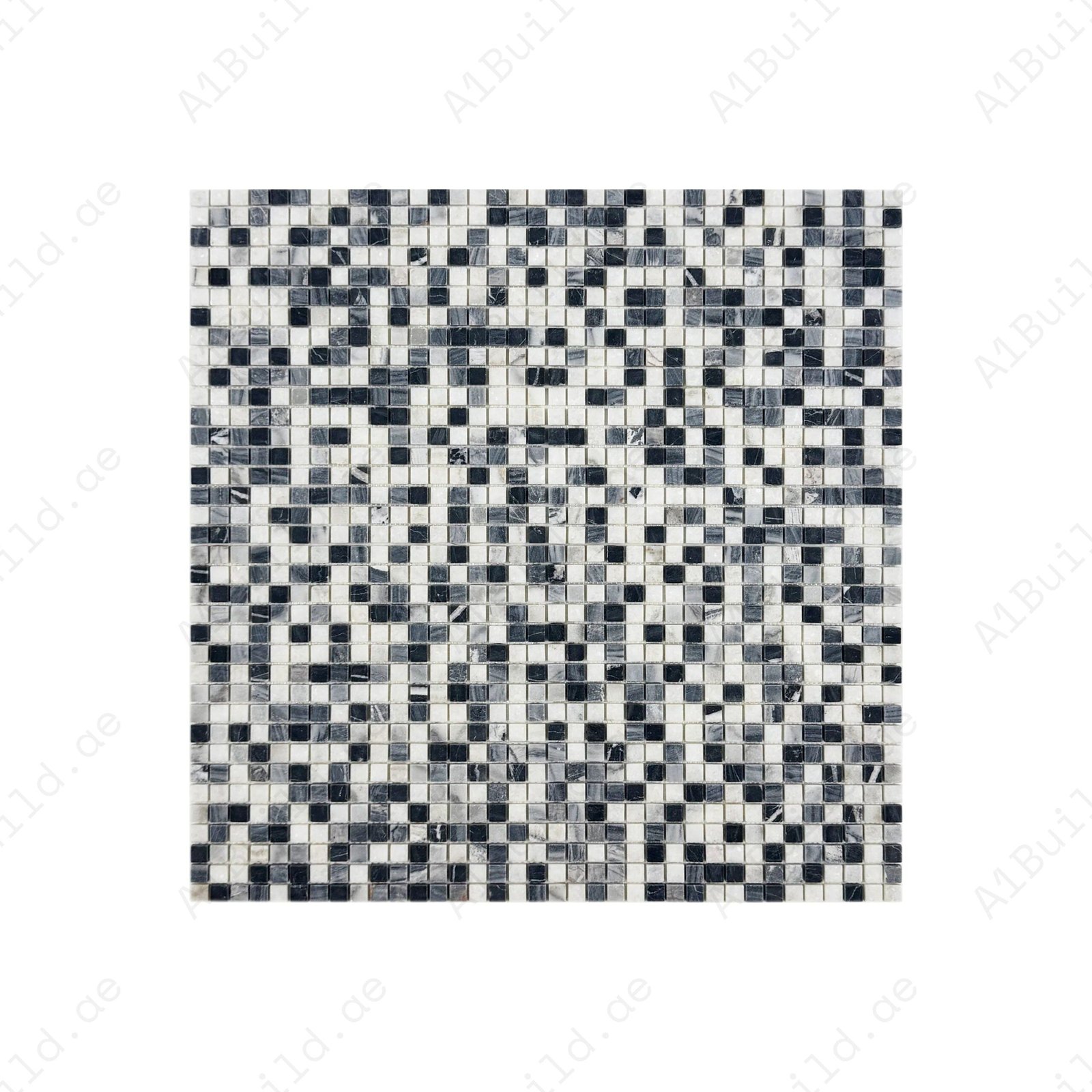 Palace Royale Series White & Lava Grey & Charcoal Grey Mixed Honed Random Pattern Square Marble Mosaic