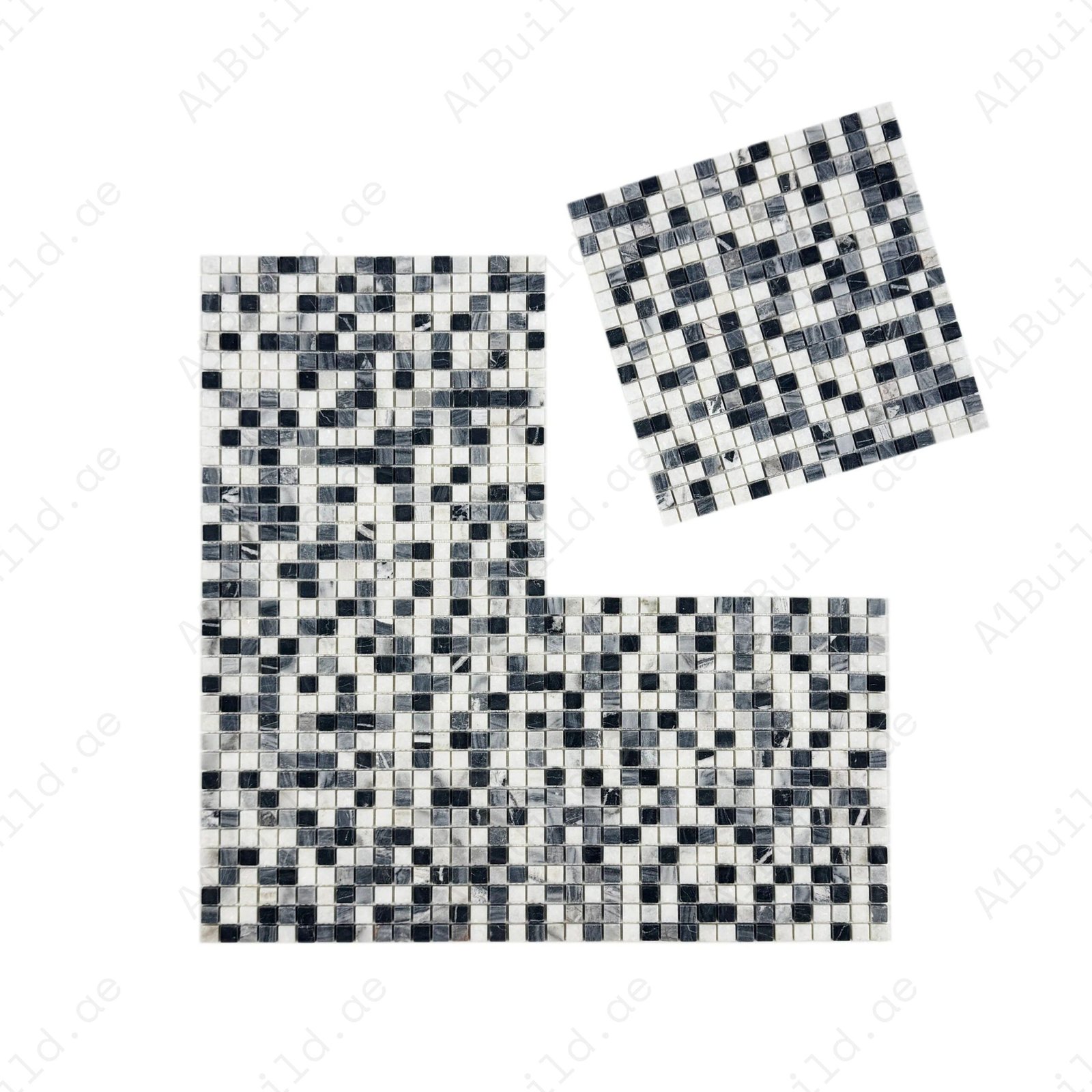 Palace Royale Series White & Lava Grey & Charcoal Grey Mixed Honed Random Pattern Square Marble Mosaic - Image 2