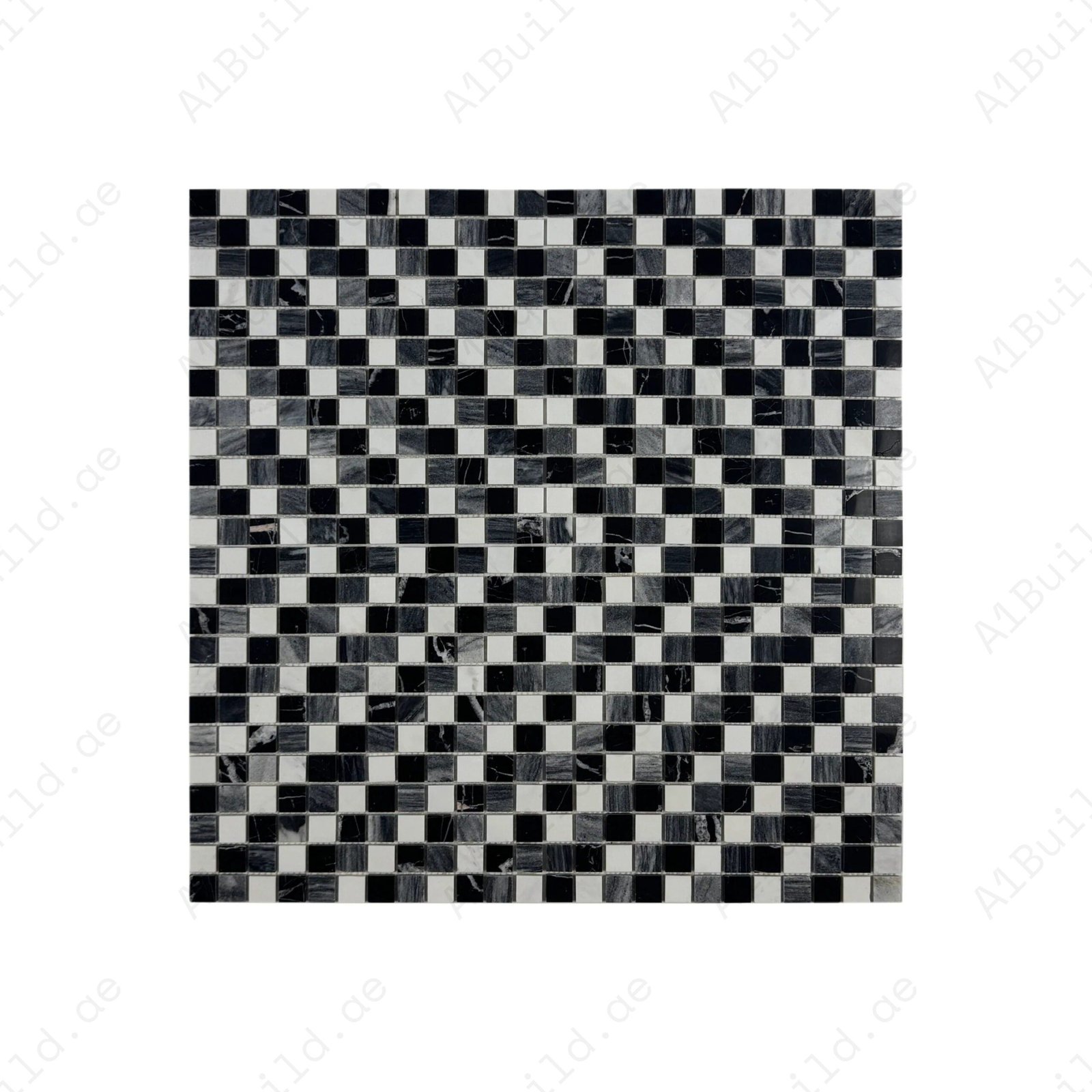 Palace Royale Series White & Lava Grey & Charcoal Grey Mixed Honed Regular Pattern Square Marble Mosaic