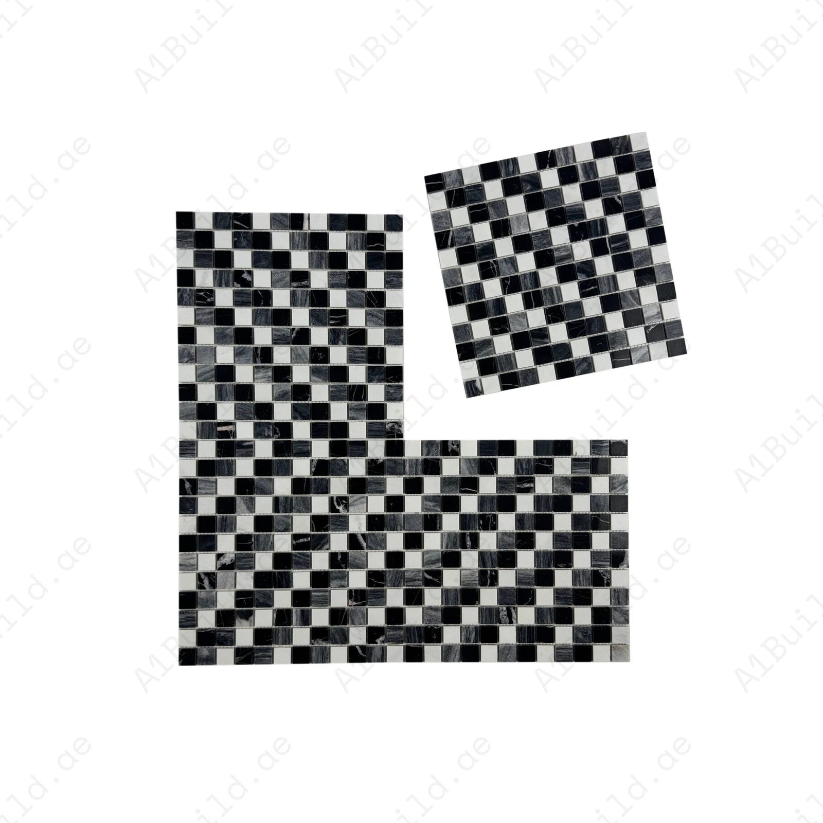 Palace Royale Series White & Lava Grey & Charcoal Grey Mixed Honed Regular Pattern Square Marble Mosaic - Image 2