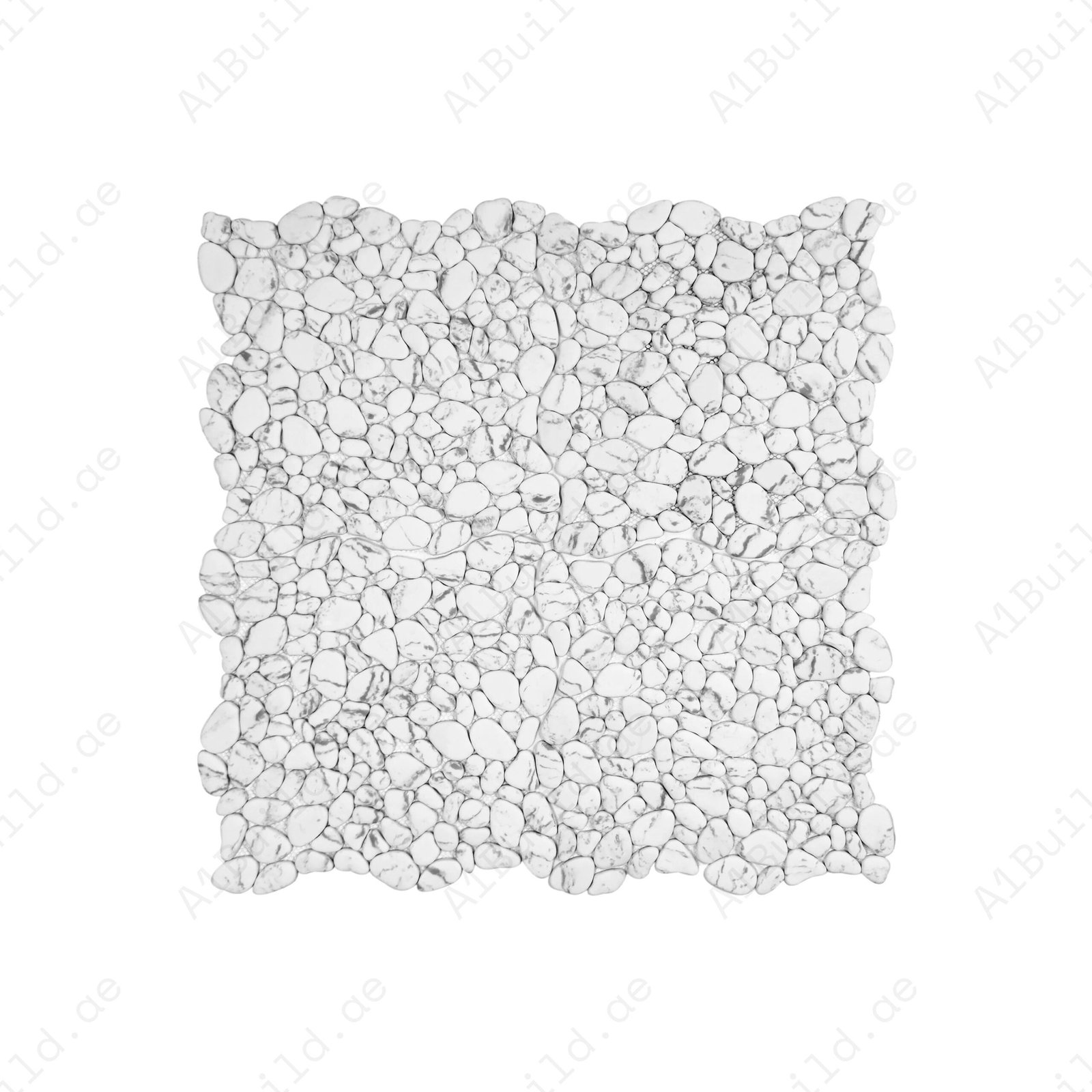 Pebble Serenade White With Black Vein Semi-Matte Irregular Round Shape Artificial Pebble Stone Mosaic