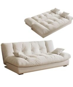 Convertible Futon Sofa Bed, Folding Sofa Bed with Floor Mattress, Loveseat Sofa Bed with Adjustable Backrest for Living Room, Bedroom, White