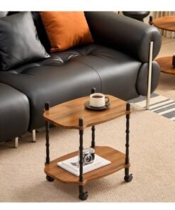 XiuWoo Retro Mid-Century Rolling Side Table Square Mobile Coffee Table with Wheels, Vintage Storage Cart for Living Room Couch Space-Saving End Table, Accent Organizer Shelf for Small Spaces
