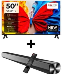 TCL Bundle Of 50-inch S5K QLED Google TV (HDR10, Dolby Audio, Bezel-Less Design) With Soundbar (Bluetooth, FM Radio, 2.0 Channel Audio) 50S5K+SOUNDBAR Black