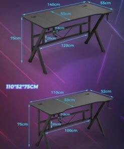 Stubborn Gaming Table K Shaped, Ergonomic Computer Desk with Carbon Fiber Surface, Study Tables with Headphone Holder and Cup Holder, PC Desk Table for Home Office Workstaion