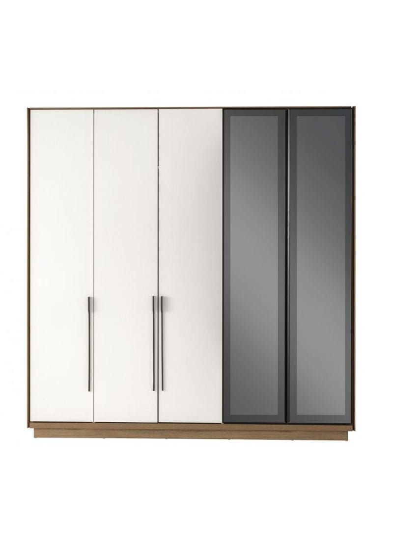 DANUBE HOME Amara 5 Door Wardrobe With 2 Glass Door | Sturdy Closet Clothes Storage Cupboard | Modern Design Space Saving Swing Door Cabinet For Bedroom L217.5xW60xH220.5cm-Oak/White
