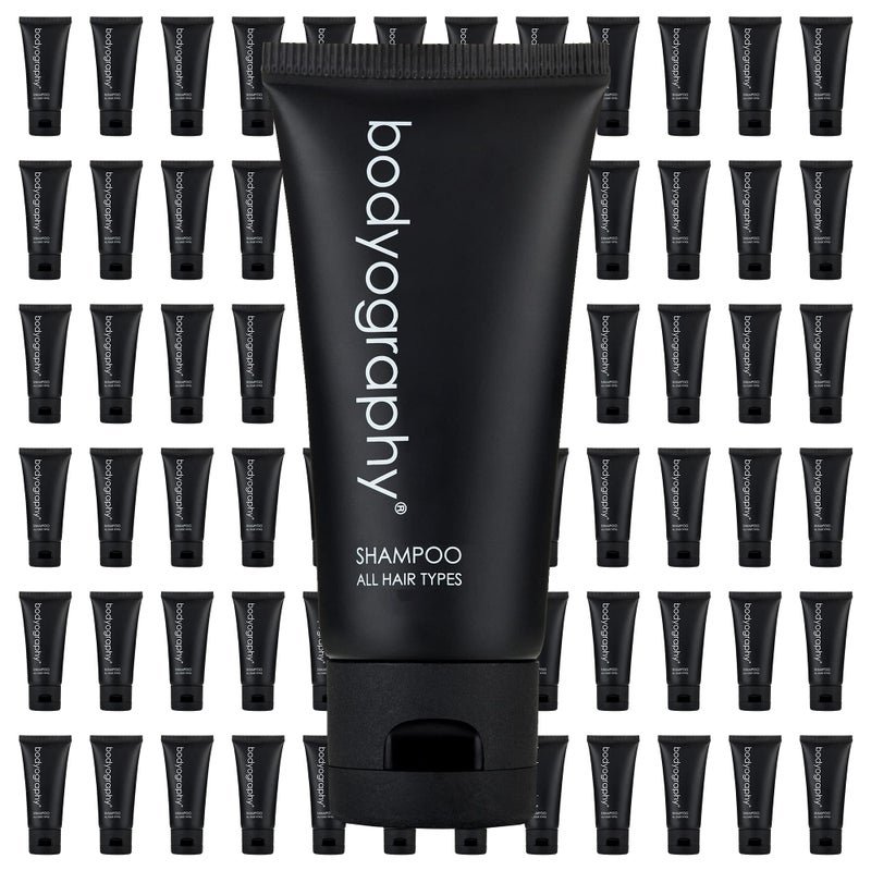 World Amenities Bodyography Bulk Shampoo 50 Count 14oz Lavender Peppermint Mini Travel Size Toiletries 100 Recyclable Tube with Flip Top Cap Hotel Amenities Suitable for All Hair Types