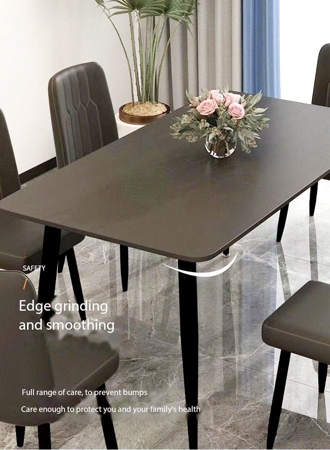 fashionhome 1-Piece Modern Round Edge Design Kitchen Table with Stone Top and Steel Legs Slate Dinning Table for Living Room Dinning Room Home and Offices 120x70x75 cm