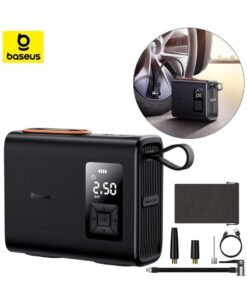 Baseus Cordless Tire Inflator – Portable Air Compressor with Smart LCD Display, 6000mAh Rechargeable Battery, Digital Pressure Gauge, Auto Shut-Off, LED Light, Built-in Air Pump for Cars, Motorcycles, Bicycles, and Balls, for Emergency Tire Inflation, Lightweight Cordless Pump