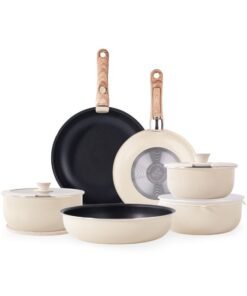 Detachable Nonstick Cookware Set - Stackable Pots and Pans With Removable Handles, Dishwasher Safe - For RV Camping, Made for all stovetops except induction