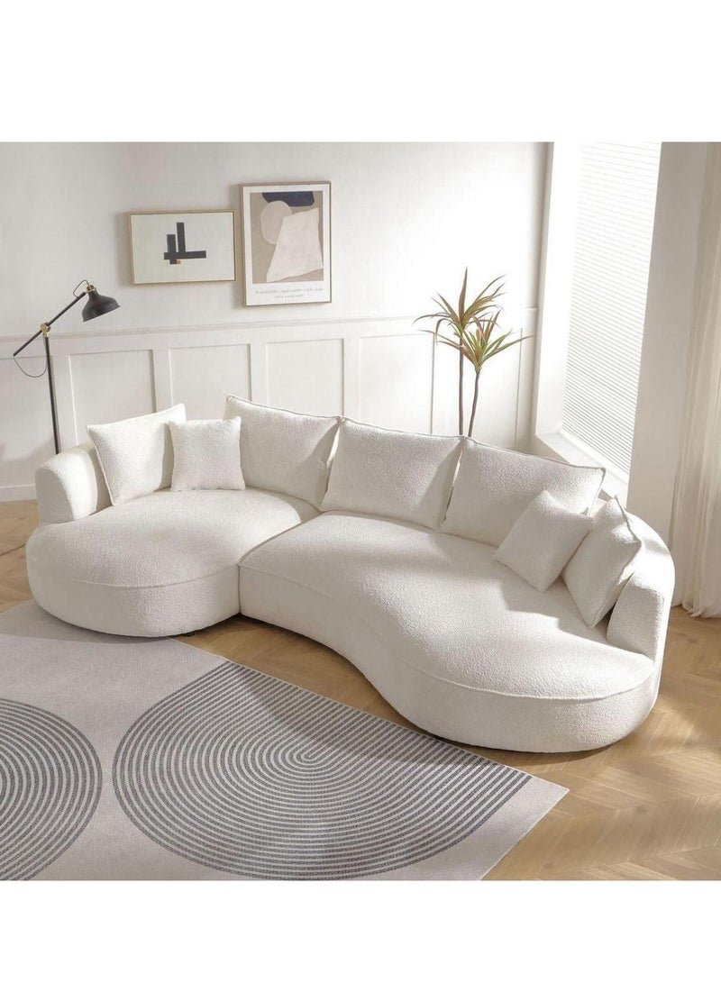 Wooden Twist Snowy Curved Luxurious Boucle Fabric 3 Seater Sofa with Soft Comfortable Cushions for Modern Living Room