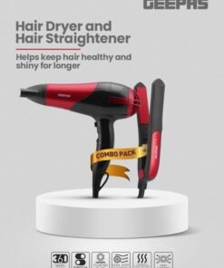 GEEPAS Hair Dryer & Hair Straightener, 2 Speed Settings, GHF86036, 2-in-1 Travel Kit of Dryer & Straightener, Professional Styler, Ceramic Coating Plates Red/Black