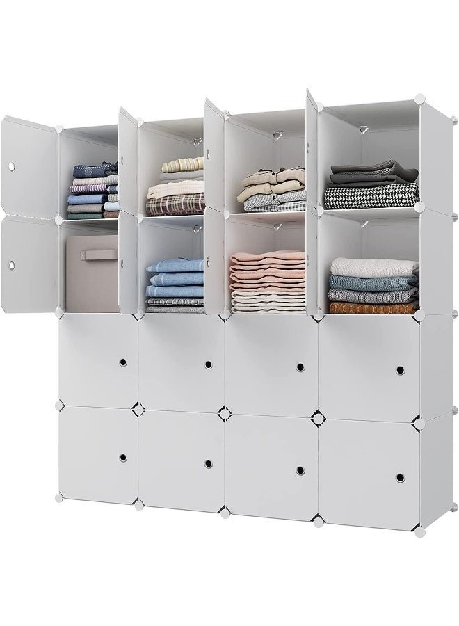 Portable Closet Clothes Wardrobe Bedroom Armoire Storage Organizer With Hanging Section, Capacious & Sturdy, (16 cube white)