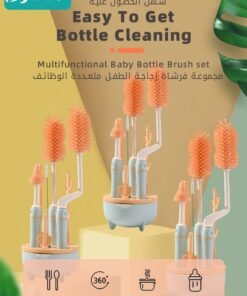 Bybeo 4 in 1 Silicone Baby Bottle Cleaning Brush Set with Stand, 360° Rotating Water Bottles Cleaner, Cup Gap Clean Brushes