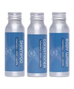 Plaine Products Travel Size Shampoo Conditioner And Body Wash Rosemary Mint Vanilla Sulfate Free Refillable Bottle 2.5 Oz