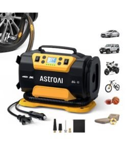 AstroAI Tyre Inflator Air Compressor 150PSI, Power Supply 12V DC / 230V AC, Tyre Pump with Dual Metal Motors & LED Light, Car Accessories for Car, Bicycle and Air Mattresses for Gifts