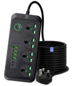 DANEEN 10 in 1 Power Strip with 4 AC Outlets, 4 USB‑A & 2 USB‑C Ports, Surge Protector, 3m Heavy-Duty Extension Cord, Overload Protection, Wall-Mountable Multi-Plug for Home, Office and Electronics (Black)