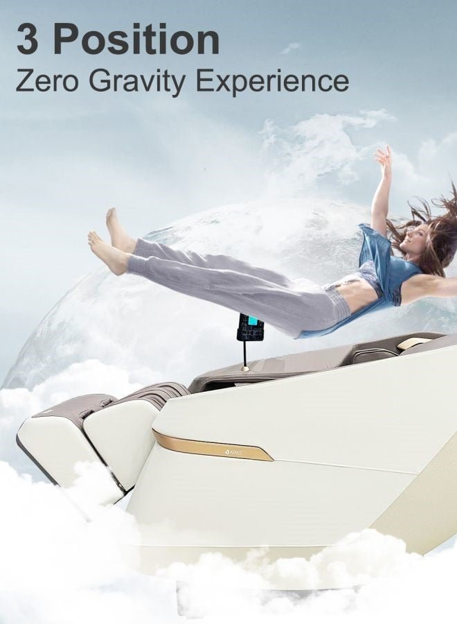 ARES uClass Magnetic Massage Mechanism 22 Auto Programs Waist and Leg Heating Therapy Intelligent Voice Control 3 Zero Gravity Position Bluetooth Speakers- Grey/Beige