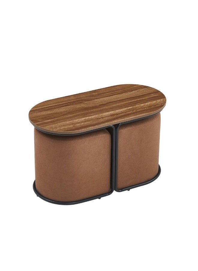 DANUBE HOME Belgium 1 + 2 Coffee Table With Stool Multifunctional Living Room Center Table Modern Design Furniture For Home L78Xw39Xh45Cm|L36Xw35Xh39Cm-Brown