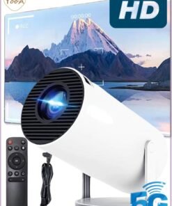YooA 180° rotation HY300 Android 5G Wifi Smart Portable Projector | 1280 720P  Full HD Office Home Theater Video Mini Projector, Outdoor Movie Projector Compatible with Phone,Optical specifications (White)