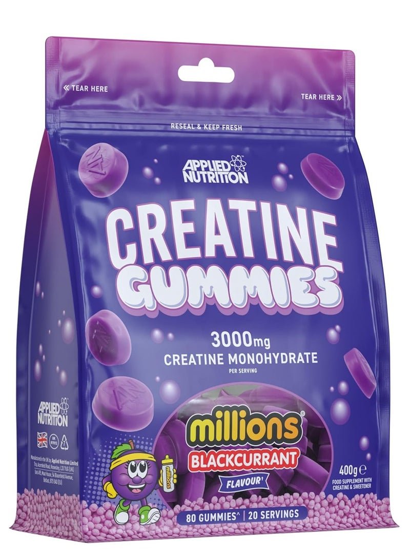 Applied Nutrition Creatine Gummies – 3000mg Creatine Monohydrate per Serving, 80 Vegan Gummies, (Blackcurrant Millions) Supports Muscle Strength & Performance