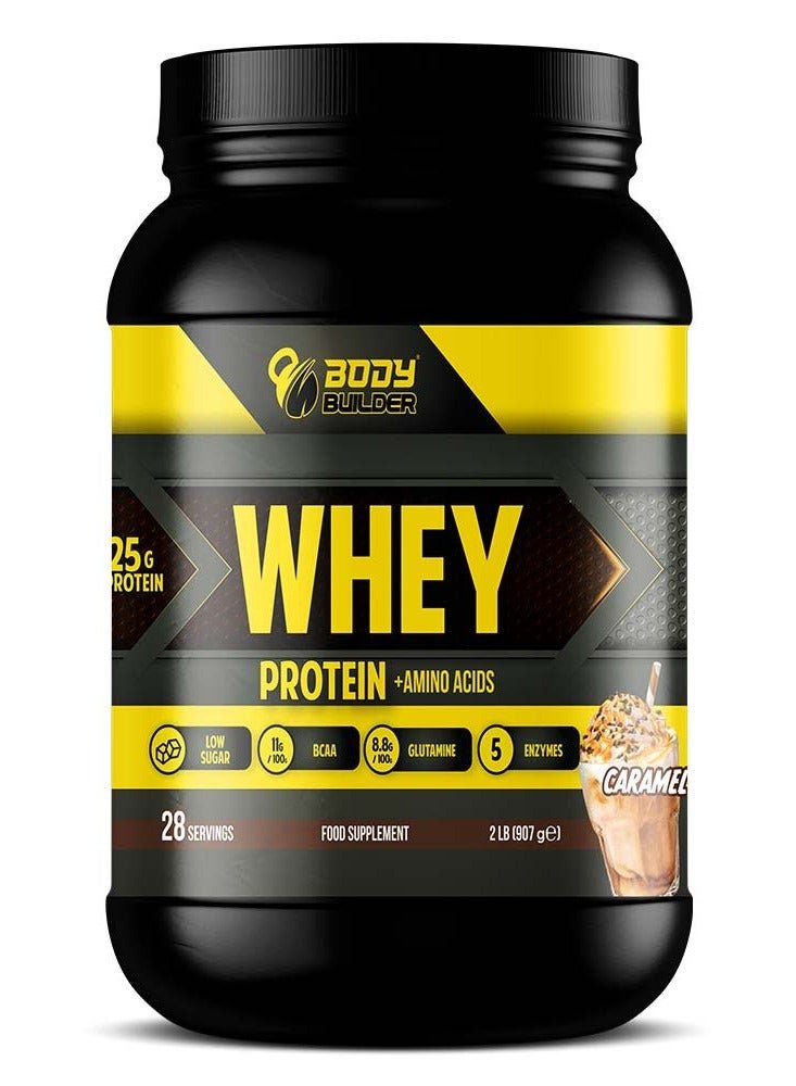 Body Builder 100% whey protein - Caramel Latte Flavor - 2lb, Elite Whey Protein Blend for Optimal Muscle Growth and Recovery, Rich in BCAAs, Glutamine and Digestive Enzymes, perfect post workout fuel