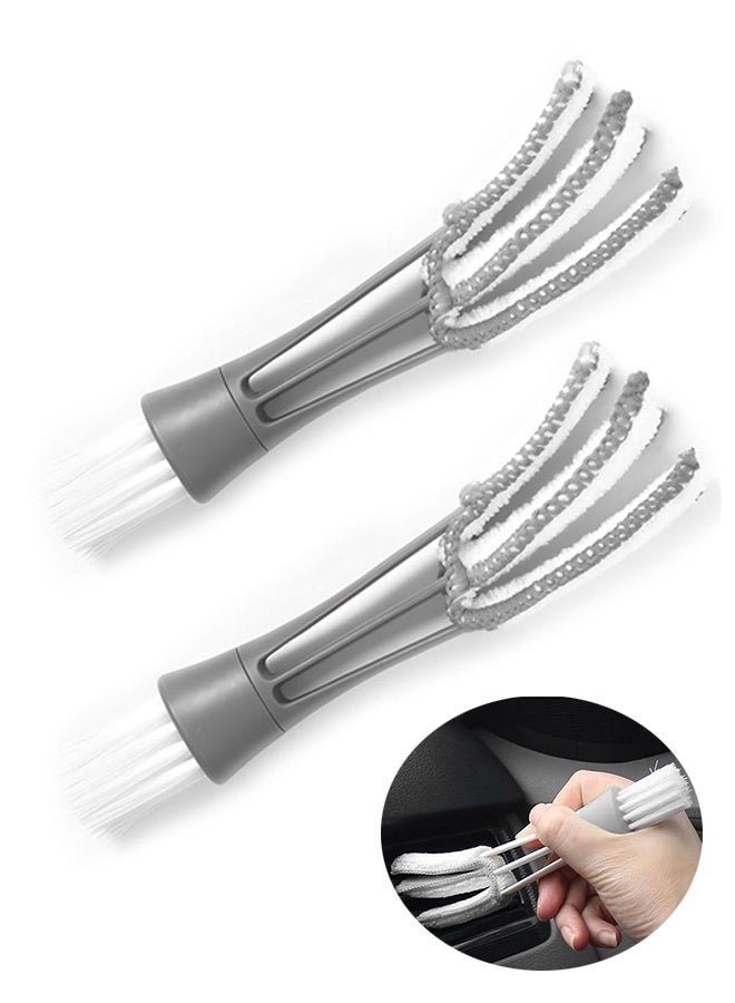2 PCS Mini Duster for Car Air Vent, Double Ended Automotive Air Vent Microfiber Duster & Brush, Dust Collector Cleaner for Keyboard Window Leaves Shutter, Car Accessories (Gray)