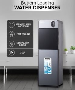GEEPAS Bottom Loading Water Dispenser| Normal, Hot and Cold Function, Compressor Cooling, And 3 Taps| Cold Temperature: 4-12 Degrees Celsius; Hot Temperature: 85-95 Degrees Celsius| Perfect For Home And Office| Metallic grey, 2 Year Warranty GWD17037 Grey & Black