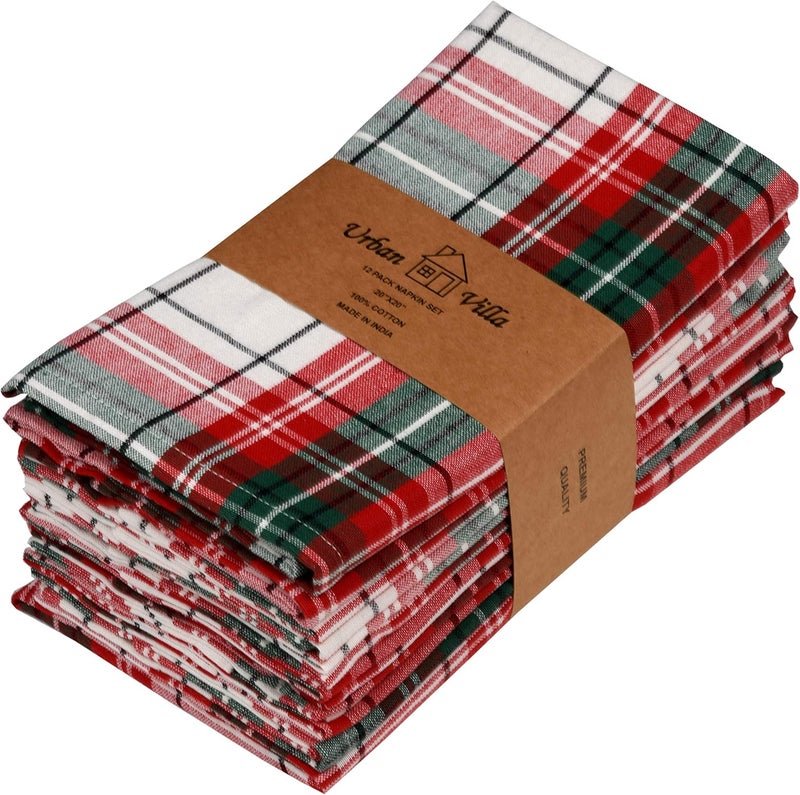 Urban Villa Cloth Napkins Set of 12 20x20 Inches 100 Cotton Dinner Napkins Hotel Quality Reusable Washable Table Dinner Napkins for Home Weddings Christ Checks