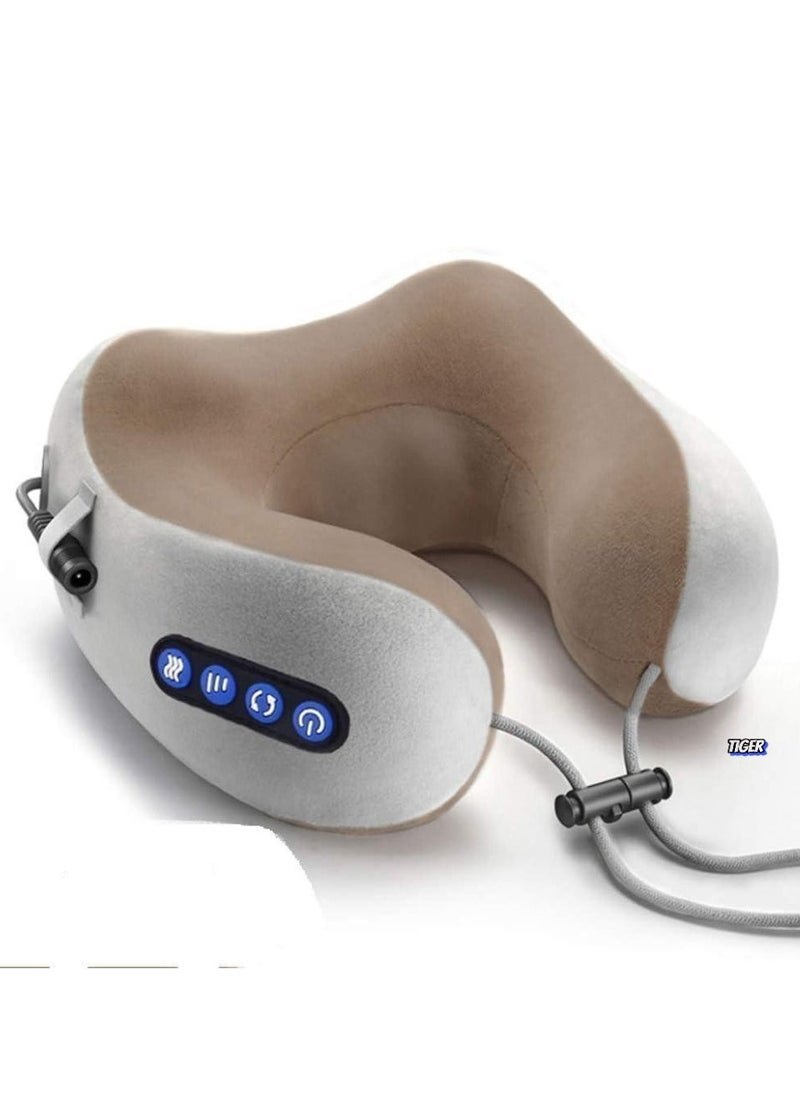 TIGER Electric Travel Neck Massage Pillow – U-Shaped Memory Foam with Kneading Vibration, Cervical Pain Relief, Ideal for Airplane, Train, and Car – Portable, Comfortable, and Relaxing Neck Massager for Travel