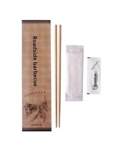 Disposable Chopsticks Three-Piece Set Four-Piece Set Take-Out Tableware Bag Suit Hotel Restaurant Individual Packaging Tableware Chopsticks-Color:Coated Paper Road Edge Barbecue-Specifications:Minimum Order Of 5000 Sets