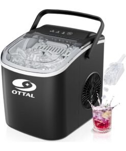 Ottal Ice Maker Countertop with Handle - 9 Bullet Ice Cubes in 6 Mins, Nugget Ice Maker, 12kg/24H, Portable Ice Machine with Scoop and Basket for Home, Kitchen, Camping, RV (Black)