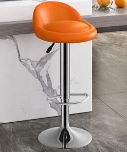 Bar Stool, PU Leather Padded Barstool with Back and Footrest, Height Adjustable Counter Height Swivel High Stool for Bar, Kitchen Island, Dining Room, Orange