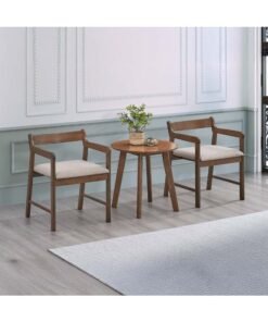 DANUBE HOME 3-Piece Raytown 1 + 2 Solidwood Coffee Set Dining Set Sturdy Kitchen Dining Table With 2-Seater Dining Chairs Wooden Modern Design Furniture For Home Dining Room - Walnut/Brown
