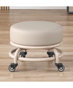 DubaiGallery Round Rolling Stool with Wheels Comfortable, Heavy Duty, 360° Rotation, Low Profile, Elegant Design for Home or Office Use
