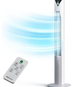 Pro Breeze 46 Inch Oscillating Tower Fan with Remote, Floor Standing 70 Degree , Powerful Quiet 45w Portable for Bedroom, 3 Speed, 4 Modes, 12hr Timer Bladeless Fans Room White