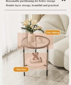 MIXDE Nordic Style Minimalist Modern Round Small Glass Round Side Coffee Table End Table For Home Living Room Bedroom Study Room Office - Image 4