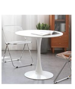 Round Modern Style Solid Wood Dining Table Dining Furniture with Tulip Base, Small Table for Office Small Coffee Table for 2, White, 23.6" W